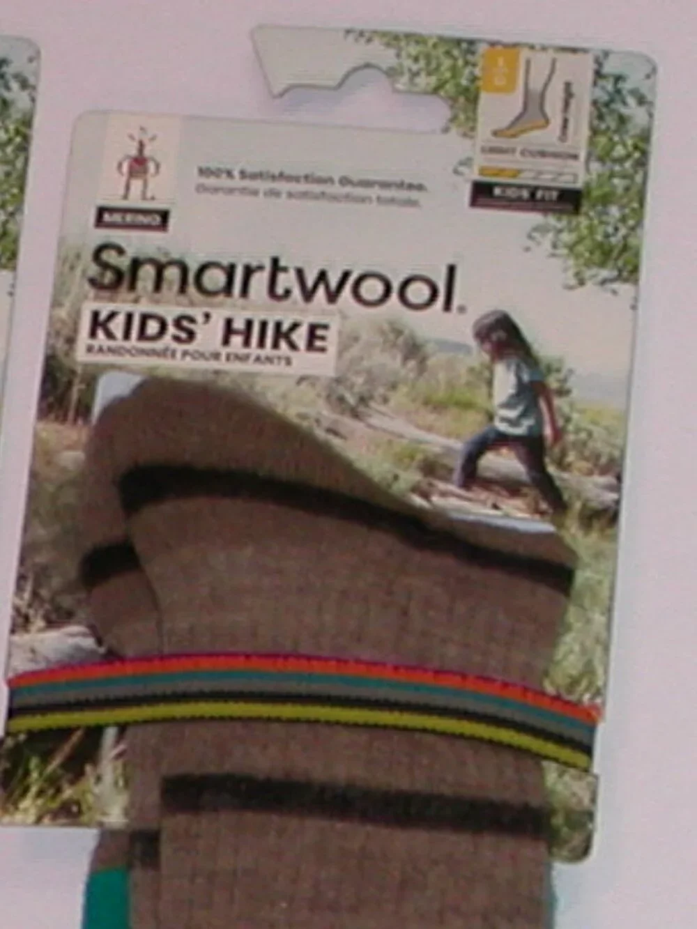3 Pairs SmartWool Kids Hike Light Cushion Striped Crew Socks Large Fossil NWT